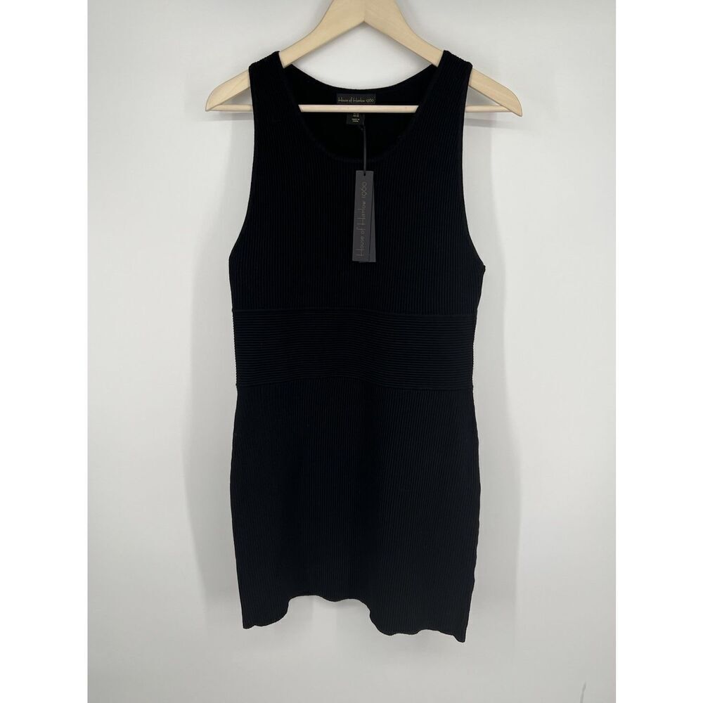 NEW House Of Harlow 1960 Luxe Essentials Black Ribbed Bodycon Dress Size XL